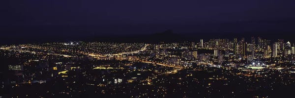 Honolulu: Aerial view of a city lit up at night, Honolulu, Oahu, Honolulu County, Hawaii, USA 2010 by Panoramic Images