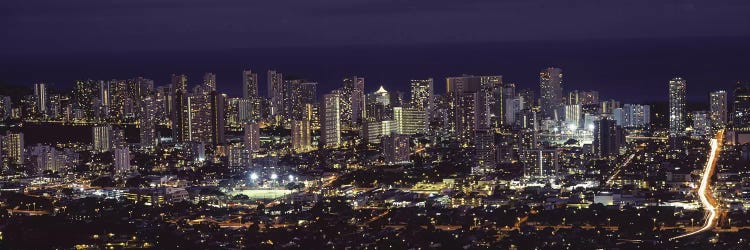 High angle view of a city lit up at night, Honolulu, Oahu, Honolulu County, Hawaii, USA 2010