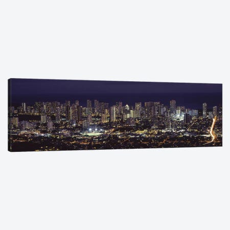 High angle view of a city lit up at night, Honolulu, Oahu, Honolulu County, Hawaii, USA 2010 Canvas Print #PIM9204} by Panoramic Images Canvas Art Print