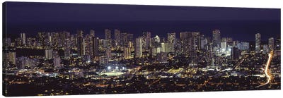 High angle view of a city lit up at night, Honolulu, Oahu, Honolulu County, Hawaii, USA 2010 Canvas Art Print - Honolulu Art