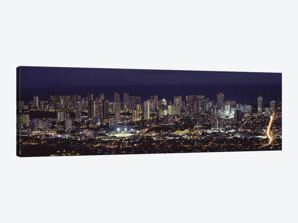 High angle view of a city lit up at night, Honolulu, Oahu, Honolulu County, Hawaii, USA 2010 by Panoramic Images 1-piece Canvas Artwork