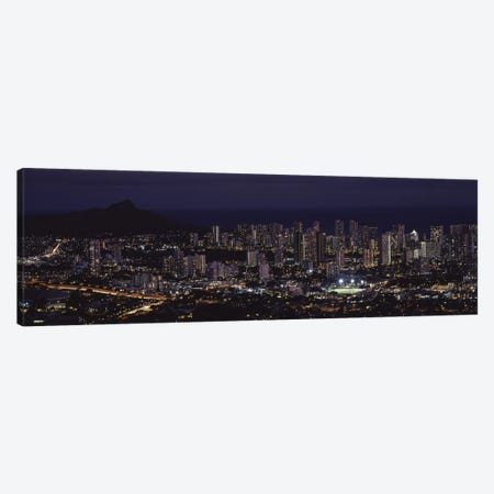 High angle view of a city lit up at night, Honolulu, Oahu, Honolulu County, Hawaii, USA Canvas Print #PIM9205} by Panoramic Images Art Print