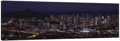 High angle view of a city lit up at night, Honolulu, Oahu, Honolulu County, Hawaii, USA Canvas Art Print - Honolulu Art