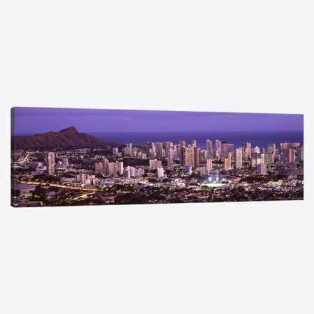 High angle view of a city lit up at duskHonolulu, Oahu, Honolulu County, Hawaii, USA Canvas Print #PIM9207} by Panoramic Images Art Print