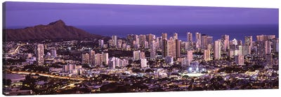 High angle view of a city lit up at duskHonolulu, Oahu, Honolulu County, Hawaii, USA Canvas Art Print - Oahu