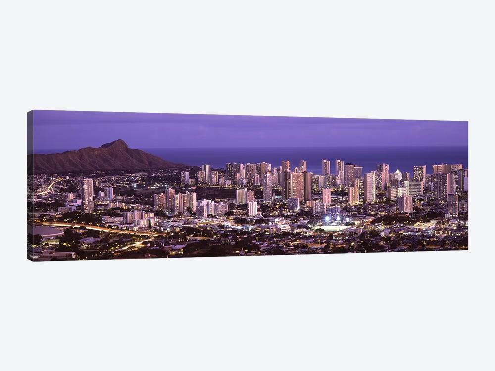 High angle view of a city lit up at duskHonolulu, Oahu, Honolulu County, Hawaii, USA by Panoramic Images 1-piece Canvas Art Print