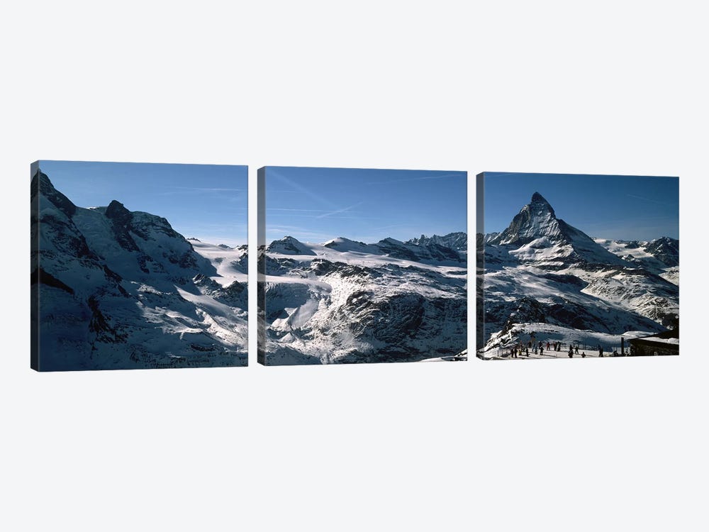 Skiers on mountains in winter, Matterhorn, Switzerland by Panoramic Images 3-piece Art Print