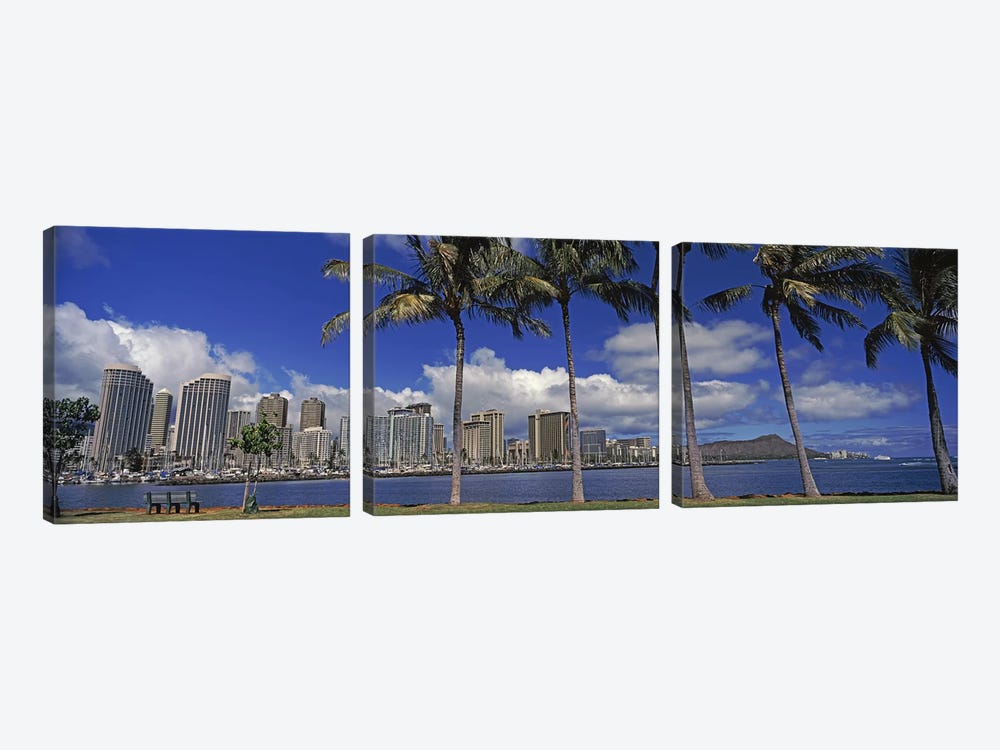 Skyscrapers at the waterfront, Honolulu, Hawaii, USA 2010 by Panoramic Images 3-piece Art Print