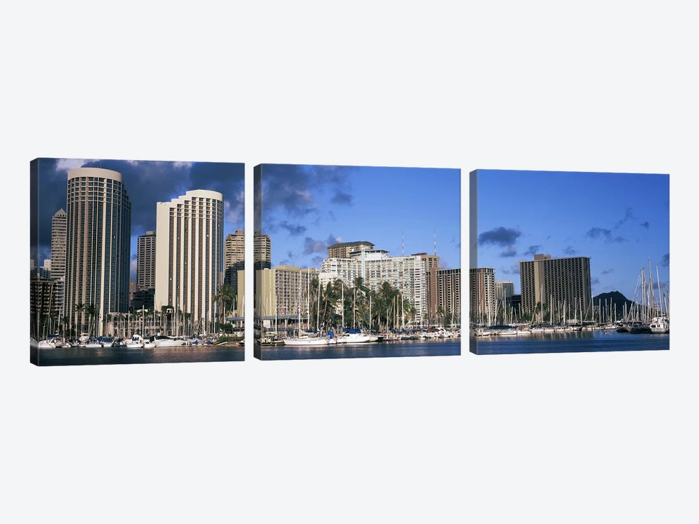 Boats docked at a harbor, Honolulu, Hawaii, USA 2010 by Panoramic Images 3-piece Canvas Print