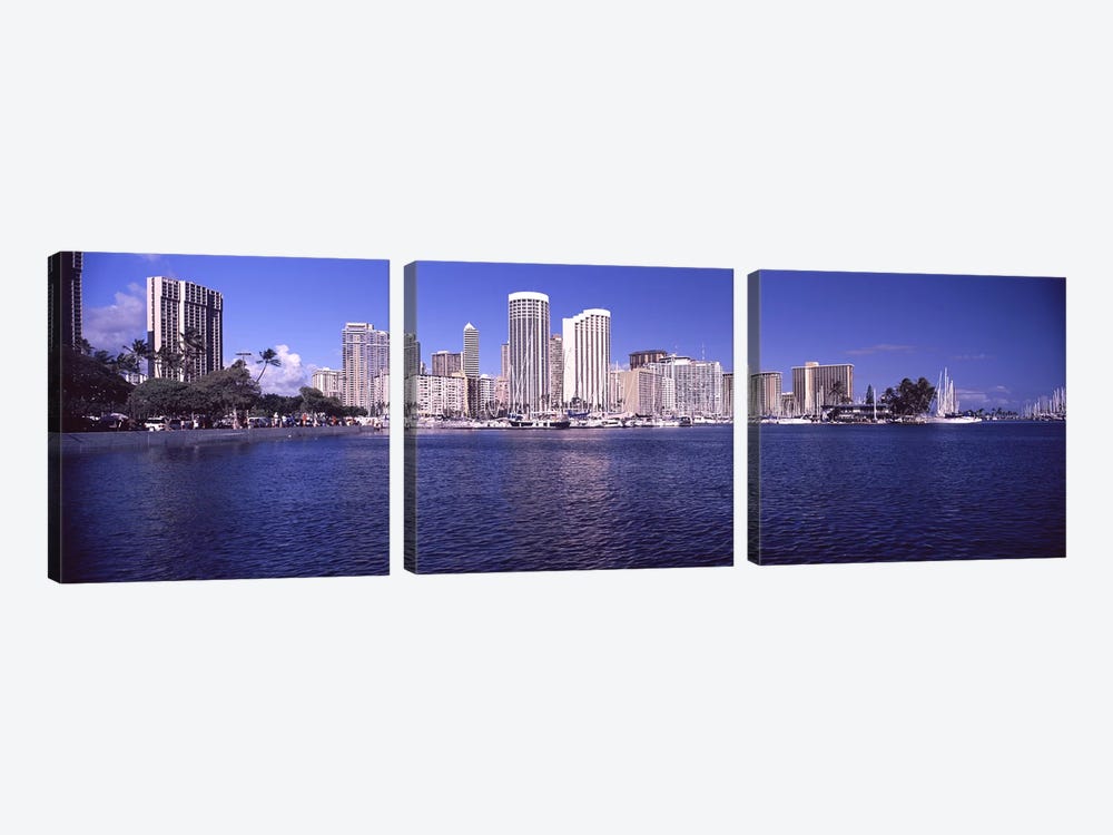 Skyscrapers at the waterfront, Honolulu, Hawaii, USA by Panoramic Images 3-piece Canvas Artwork
