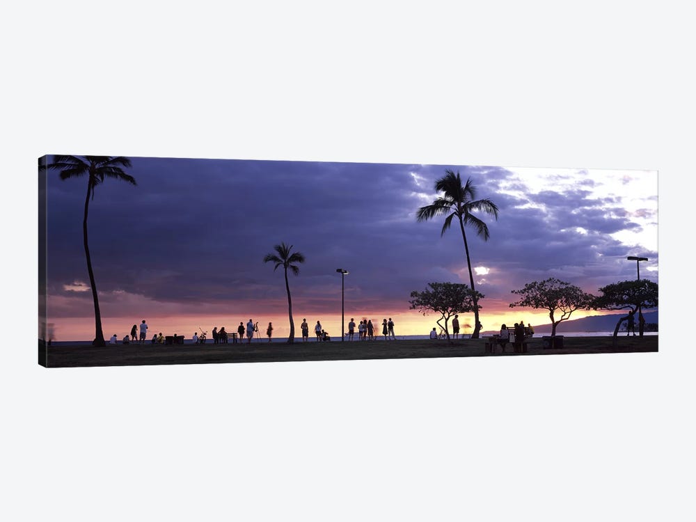 Tourists on the beach, Honolulu, Oahu, Hawaii, USA by Panoramic Images 1-piece Canvas Artwork