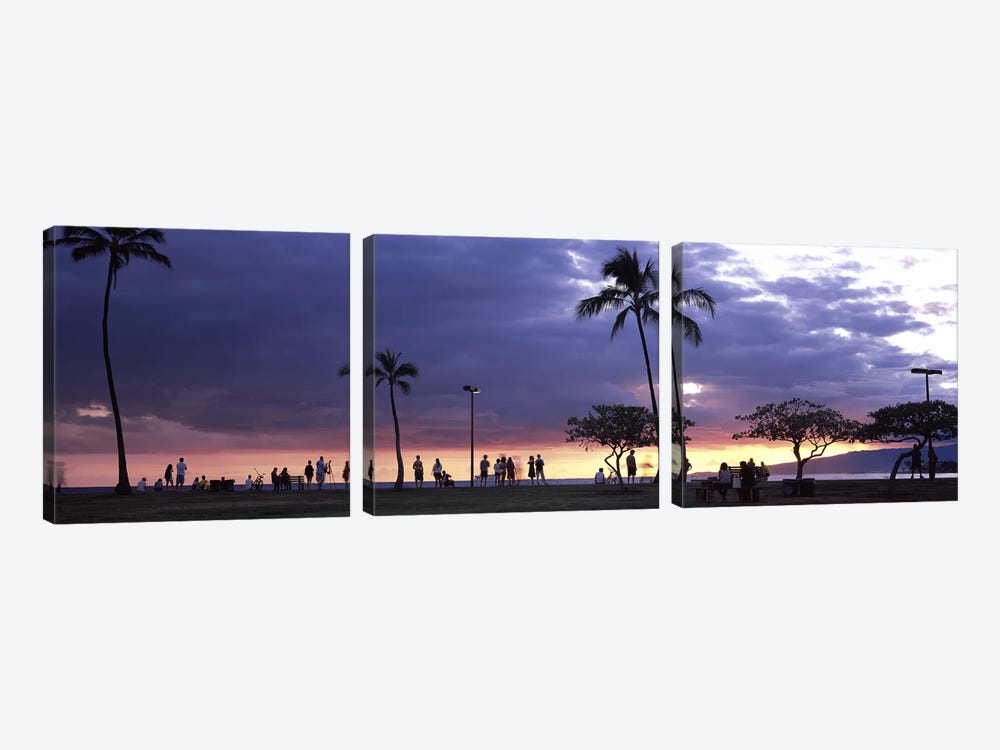 Tourists on the beach, Honolulu, Oahu, Hawaii, USA by Panoramic Images 3-piece Canvas Artwork