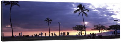 Tourists on the beach, Honolulu, Oahu, Hawaii, USA Canvas Art Print - Sunrises & Sunsets Scenic Photography
