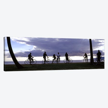Tourists cycling on the beach, Honolulu, Oahu, Hawaii, USA Canvas Print #PIM9225} by Panoramic Images Art Print