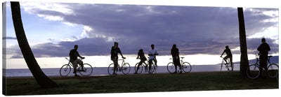 Tourists cycling on the beach, Honolulu, Oahu, Hawaii, USA Canvas Art Print - Cycling Art