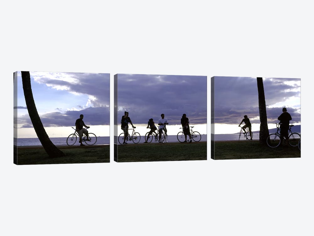 Tourists cycling on the beach, Honolulu, Oahu, Hawaii, USA by Panoramic Images 3-piece Canvas Print