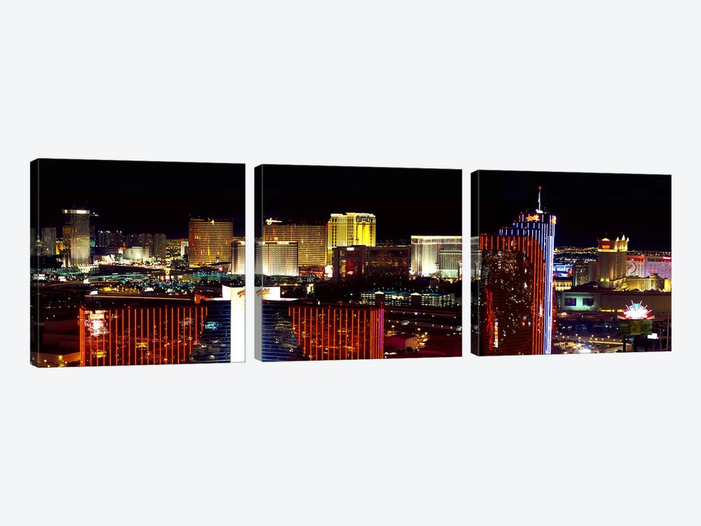 High angle view of a city at night, Las Vegas, Clark County, Nevada, USA 2011 by Panoramic Images 3-piece Canvas Artwork