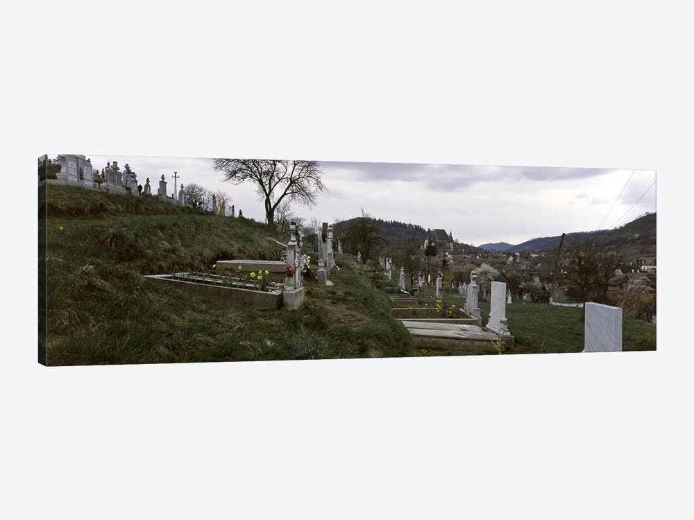Tombstone in a cemetery, Saxon Church, Biertan, Transylvania, Mures County, Romania by Panoramic Images 1-piece Canvas Artwork