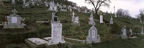 Romania: Tombstone in a cemetery, Saxon Church, Biertan, Transylvania, Mures County, Romania #2 by Panoramic Images