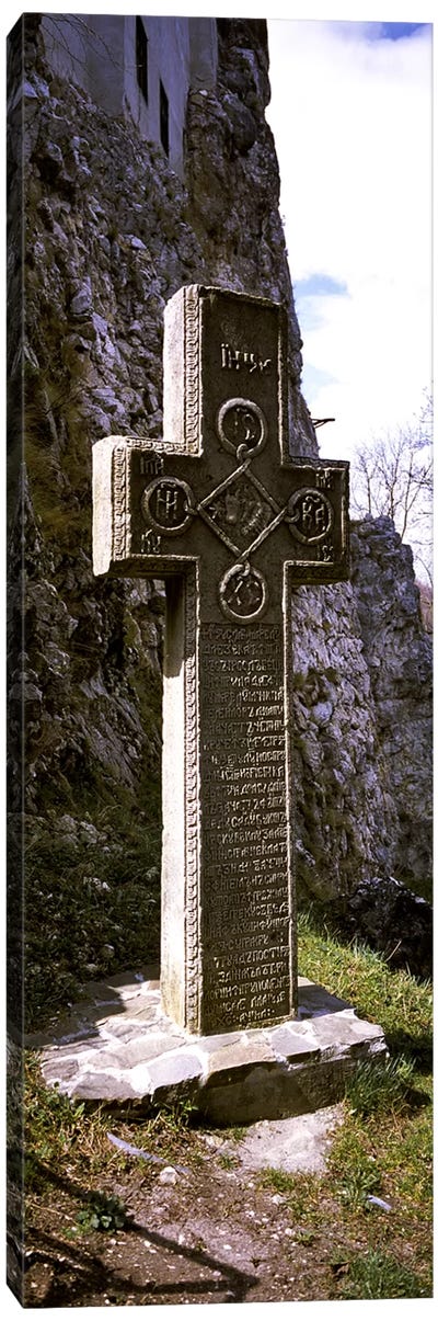 Stone cross at a castle, Bran Castle, Brasov, Transylvania, Mures County, Romania Canvas Art Print - Christian Art
