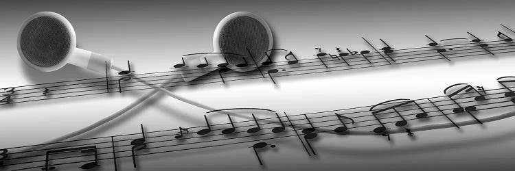 Music notes superimposed on ear phones by Panoramic Images wall art
