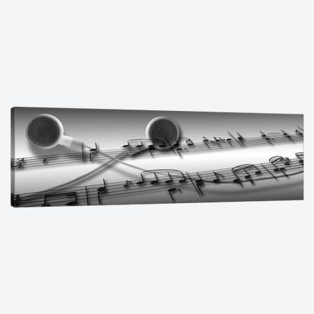 Music notes superimposed on ear phones Canvas Print #PIM9234} by Panoramic Images Canvas Artwork