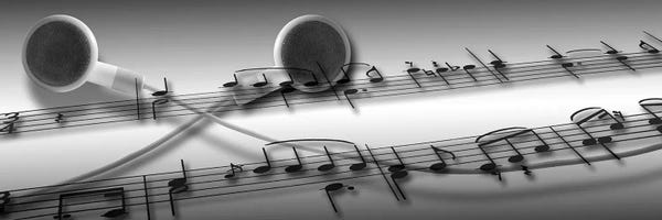 Music Notes: Music notes superimposed on ear phones by Panoramic Images