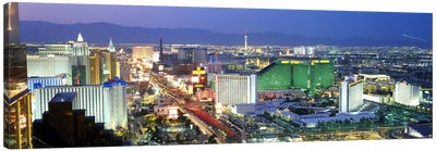 Buildings lit up at dusk in a city, Las Vegas, Clark County, Nevada, USA #2 Canvas Art Print - Las Vegas Art