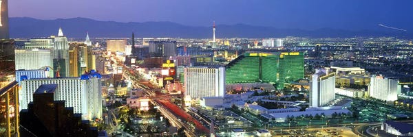 Las Vegas: Buildings lit up at dusk in a city, Las Vegas, Clark County, Nevada, USA #2 by Panoramic Images