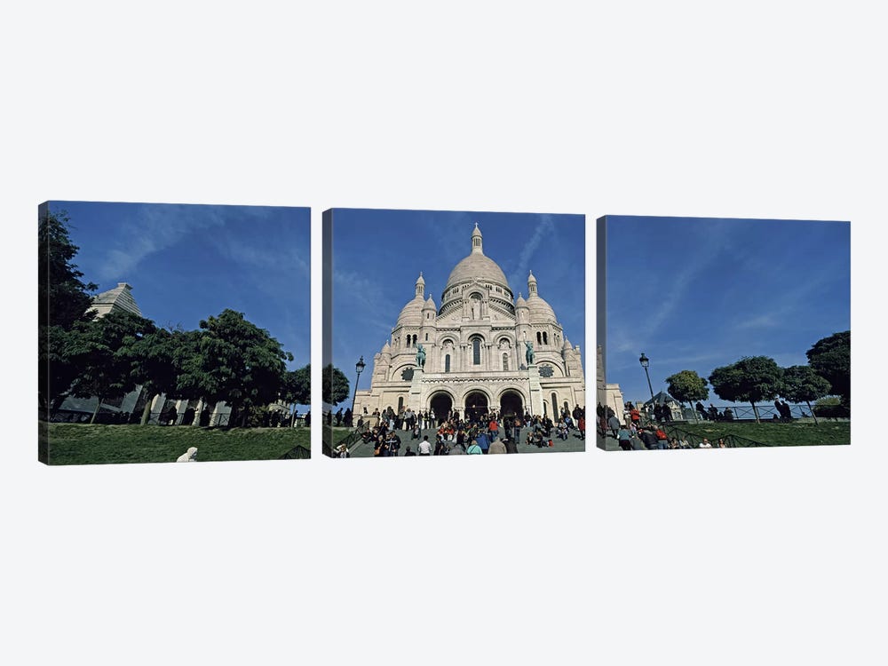 Crowd at a basilica, Basilique Du Sacre Coeur, Montmartre, Paris, Ile-de-France, France 3-piece Canvas Wall Art
