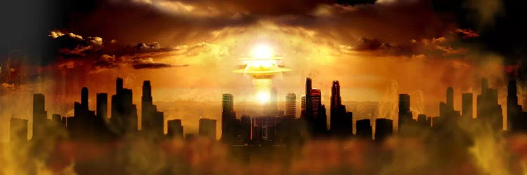 Nuclear blast behind city