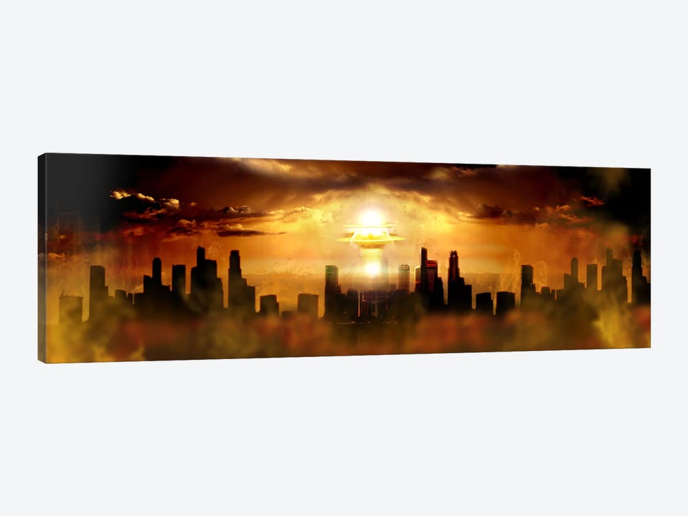 Nuclear blast behind city by Panoramic Images 1-piece Canvas Print