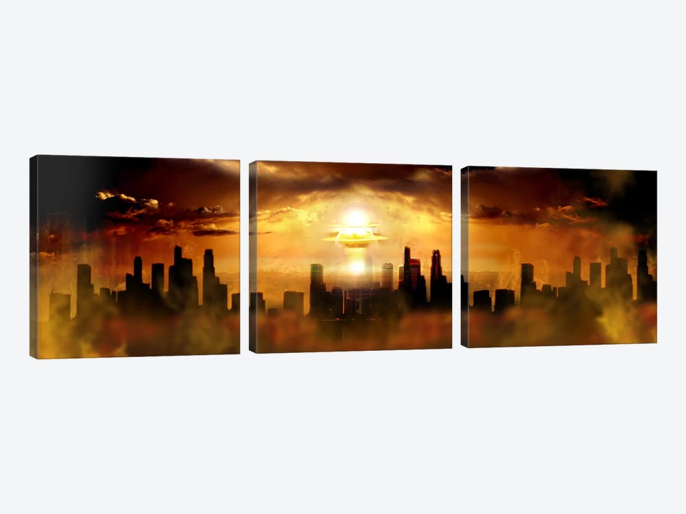 Nuclear blast behind city by Panoramic Images 3-piece Canvas Print