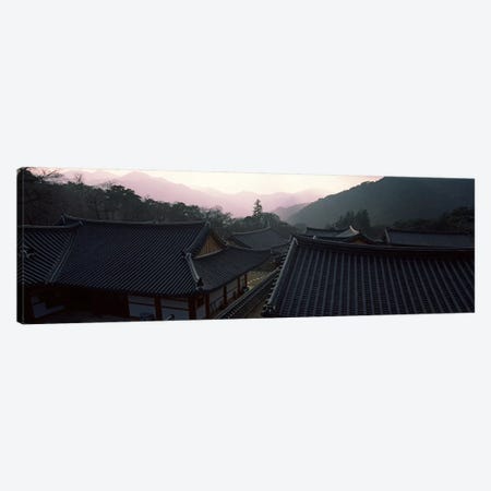 Buddhist temple with mountain range in the background, Kayasan Mountains, Haeinsa Temple, Gyeongsang Province, South Korea Canvas Print #PIM9245} by Panoramic Images Art Print