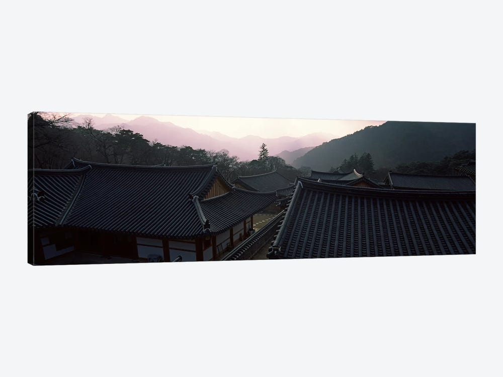 Buddhist temple with mountain range in the background, Kayasan Mountains, Haeinsa Temple, Gyeongsang Province, South Korea by Panoramic Images 1-piece Art Print