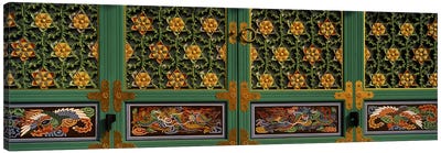 Paintings on the door of a Buddhist temple, Kayasan Mountains, Haeinsa Temple, Gyeongsang Province, South Korea Canvas Art Print - Buddhism Art