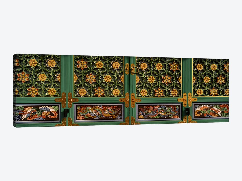 Paintings on the door of a Buddhist temple, Kayasan Mountains, Haeinsa Temple, Gyeongsang Province, South Korea by Panoramic Images 1-piece Canvas Art Print
