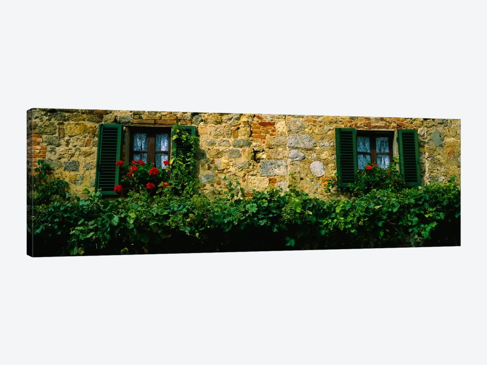 Flowers And Vines Along A Building Wall, Monteriggioni, Siena, Tuscany, Italy by Panoramic Images 1-piece Canvas Art