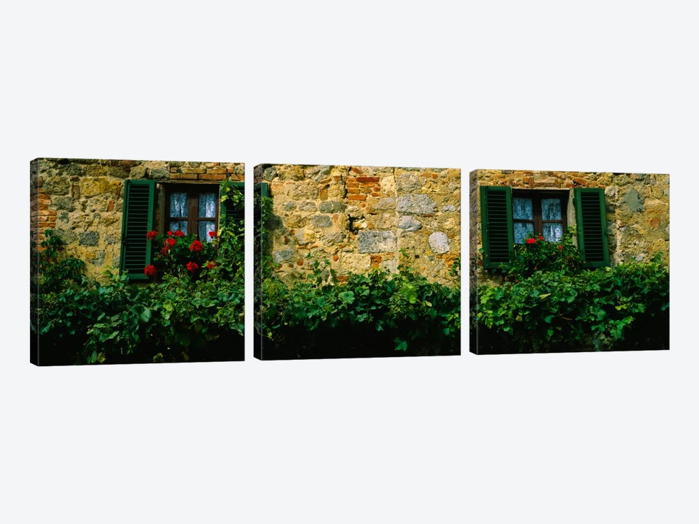 Flowers And Vines Along A Building Wall, Monteriggioni, Siena, Tuscany, Italy by Panoramic Images 3-piece Canvas Wall Art