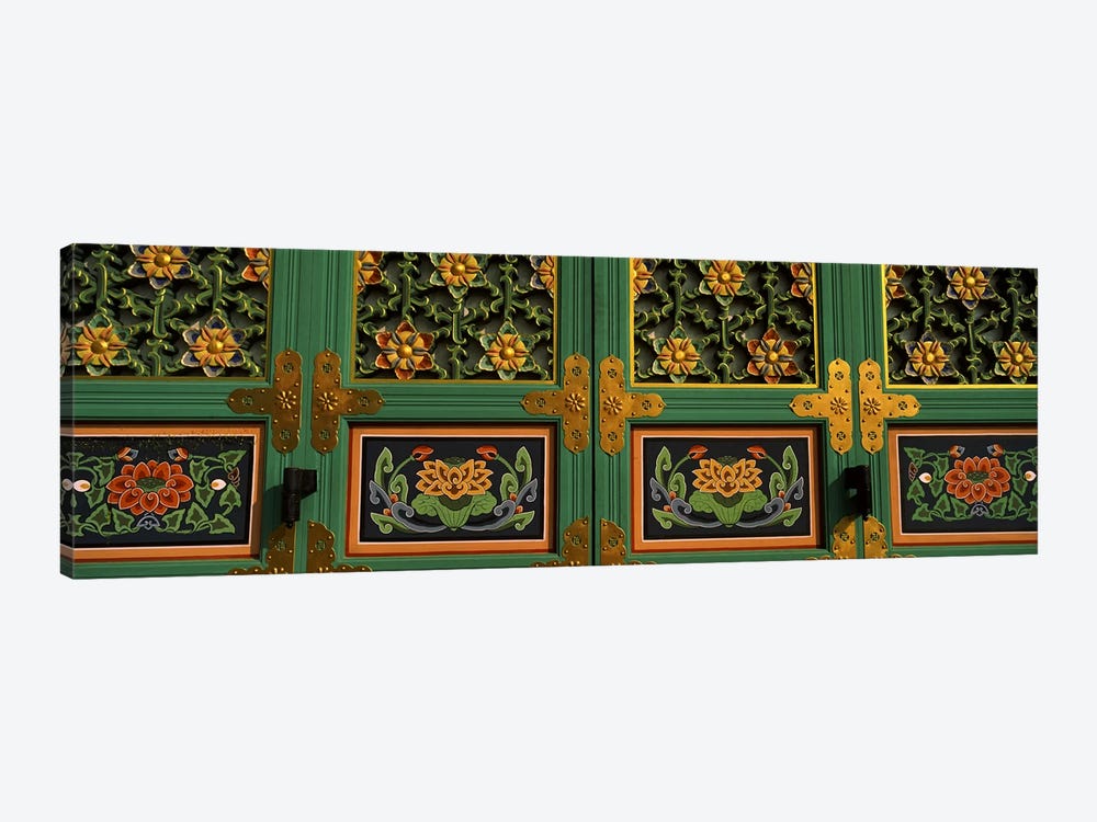 Paintings on the door of a Buddhist temple, Kayasan Mountains, Haeinsa Temple, Gyeongsang Province, South Korea #2 by Panoramic Images 1-piece Canvas Print