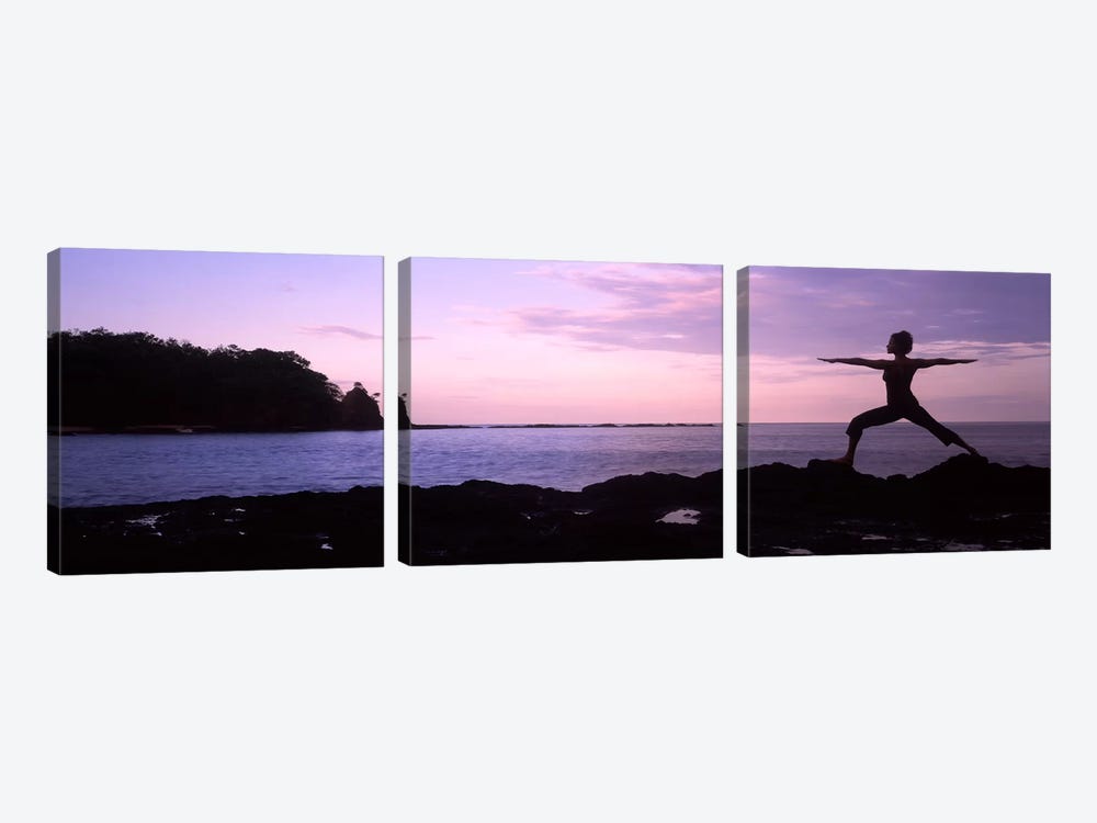 Rear view of a woman exercising on the coast, La Punta, Papagayo Peninsula, Costa Rica #2 by Panoramic Images 3-piece Canvas Wall Art
