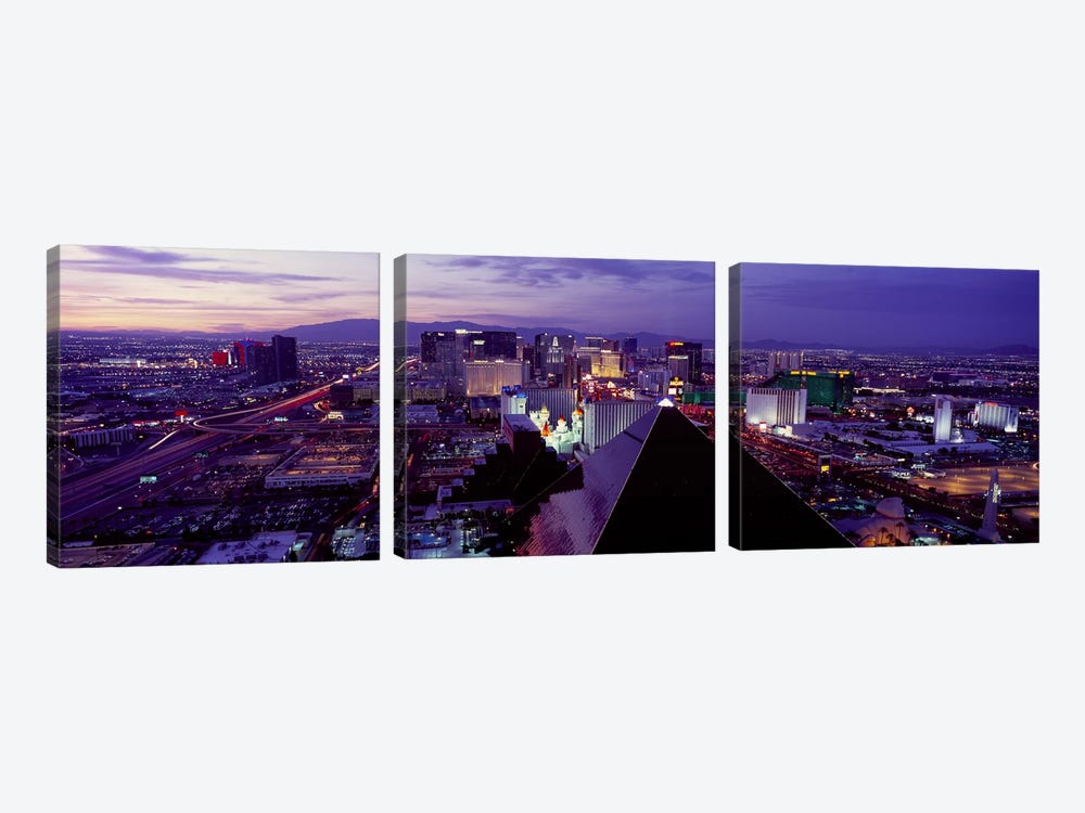 City lit up at dusk, Las Vegas, Clark County, Nevada, USA by Panoramic Images 3-piece Canvas Print