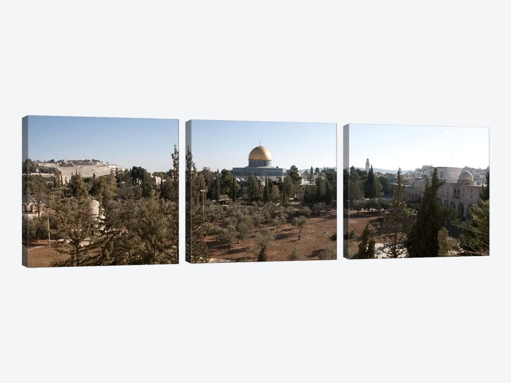 Trees with mosque in the background, Dome Of the Rock, Temple Mount, Jerusalem, Israel by Panoramic Images 3-piece Canvas Wall Art