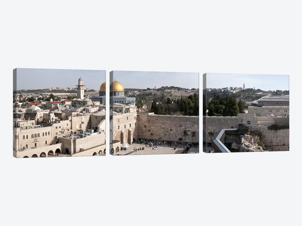Tourists praying at a wall, Wailing Wall, Dome Of the Rock, Temple Mount, Jerusalem, Israel by Panoramic Images 3-piece Canvas Print