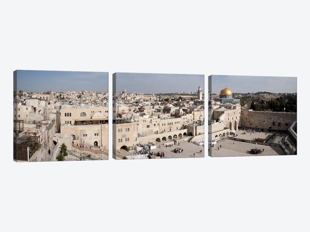 Tourists praying at a wall, Wailing Wall, Dome Of the Rock, Temple Mount, Jerusalem, Israel #3 by Panoramic Images 3-piece Canvas Wall Art