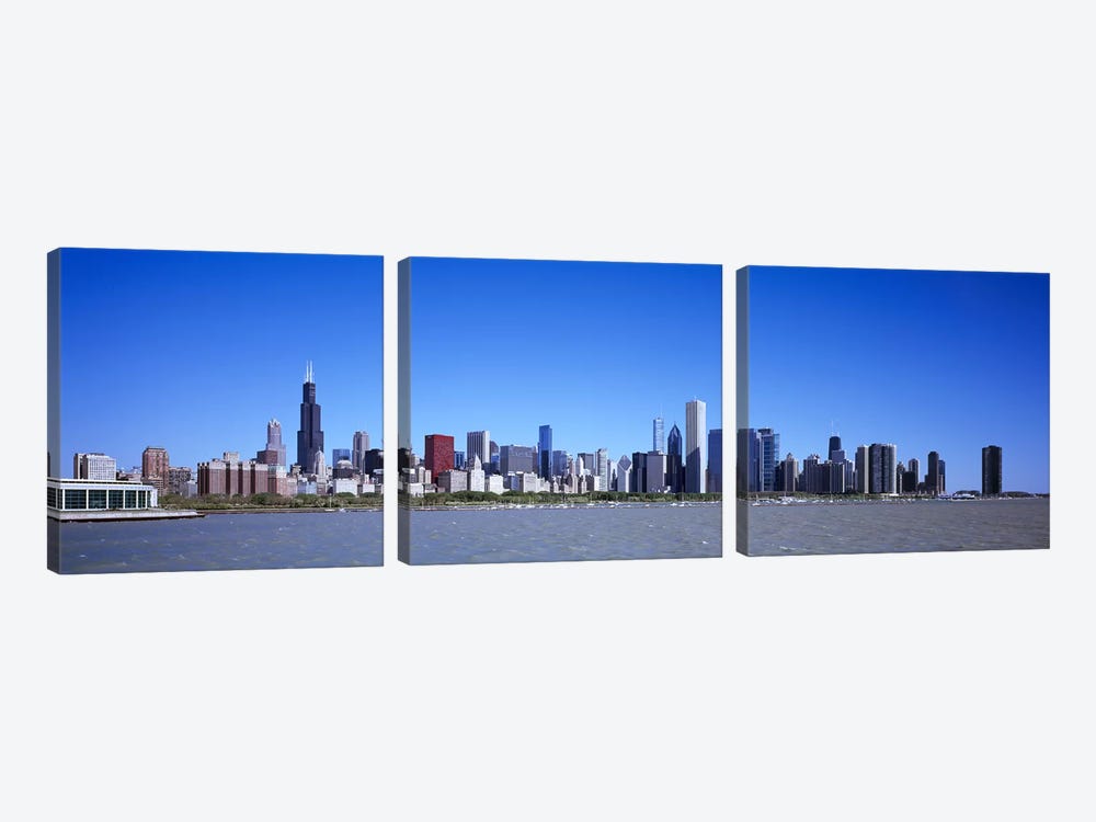 Skyscrapers at the waterfront, Willis Tower, Shedd Aquarium, Chicago, Cook County, Illinois, USA 2011 by Panoramic Images 3-piece Canvas Artwork