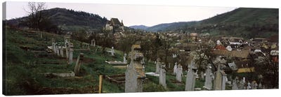 Tombstones in a cemetery, Saxon Church, Biertan, Sibiu County, Transylvania, Romania Canvas Art Print - Village & Town Art