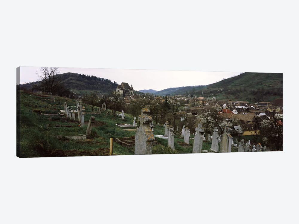 Tombstones in a cemetery, Saxon Church, Biertan, Sibiu County, Transylvania, Romania by Panoramic Images 1-piece Canvas Art Print