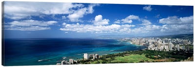 High angle view of skyscrapers at the waterfront, Honolulu, Oahu, Hawaii Islands, USA Canvas Art Print - Honolulu Art