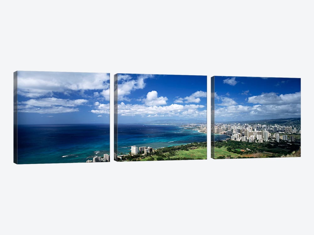 High angle view of skyscrapers at the waterfront, Honolulu, Oahu, Hawaii Islands, USA by Panoramic Images 3-piece Art Print
